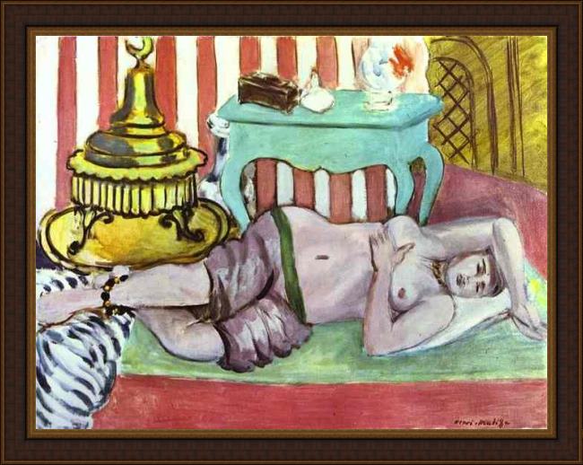 Framed Henri Matisse odalisque with green scarf painting