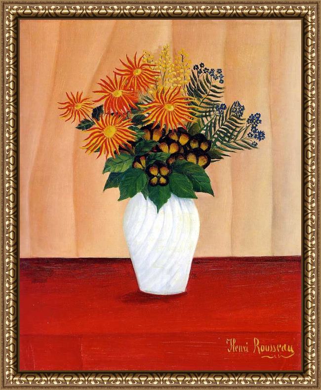 Framed Henri Rousseau bouquet of flowers painting