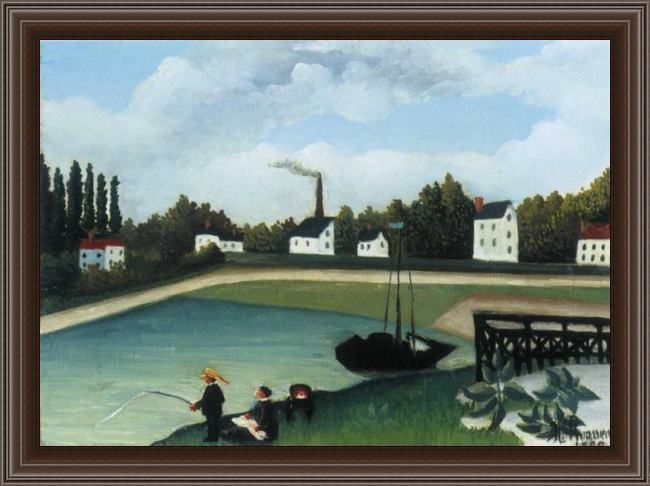 Framed Henri Rousseau family fishing painting