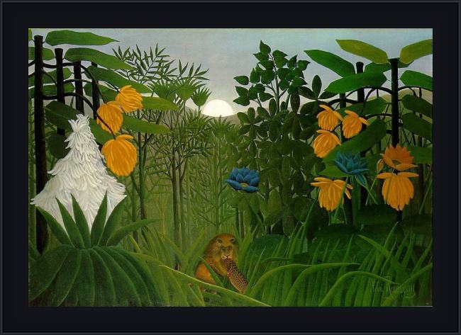 Framed Henri Rousseau the repast of the lion painting