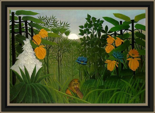 Framed Henri Rousseau the repast of the lion painting