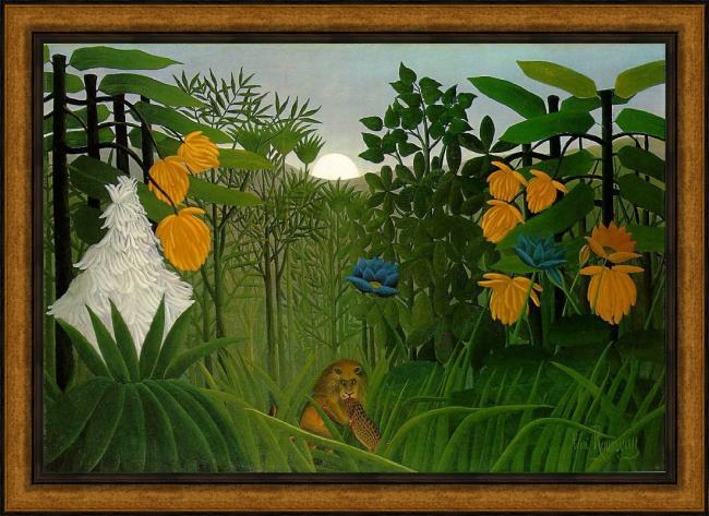 Framed Henri Rousseau the repast of the lion painting