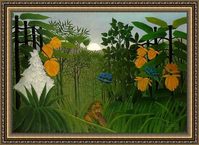 Framed Henri Rousseau the repast of the lion painting