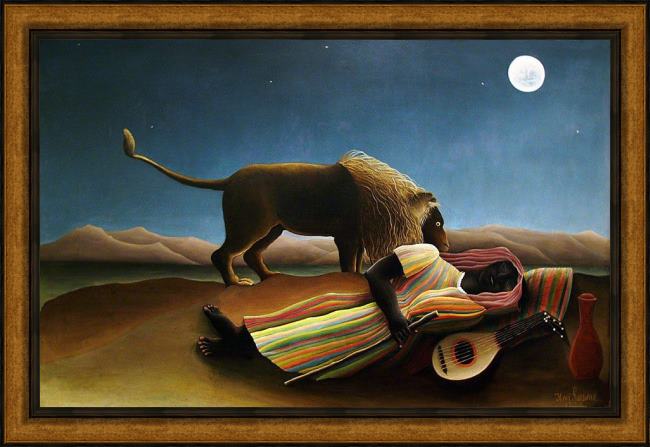Framed Henri Rousseau the sleeping gypsy painting