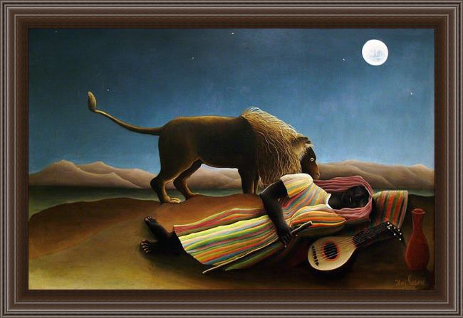 Framed Henri Rousseau the sleeping gypsy painting