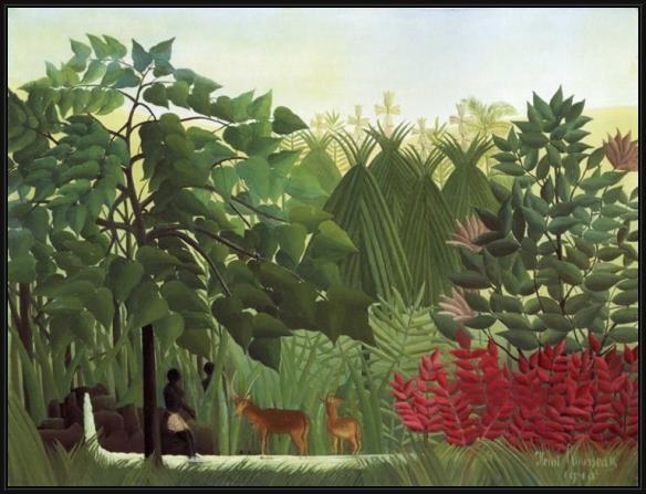 Framed Henri Rousseau the waterfall painting