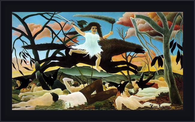 Framed Henri Rousseau war painting