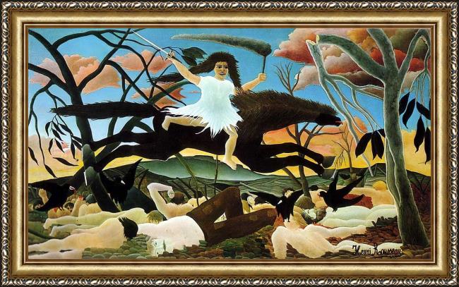 Framed Henri Rousseau war painting