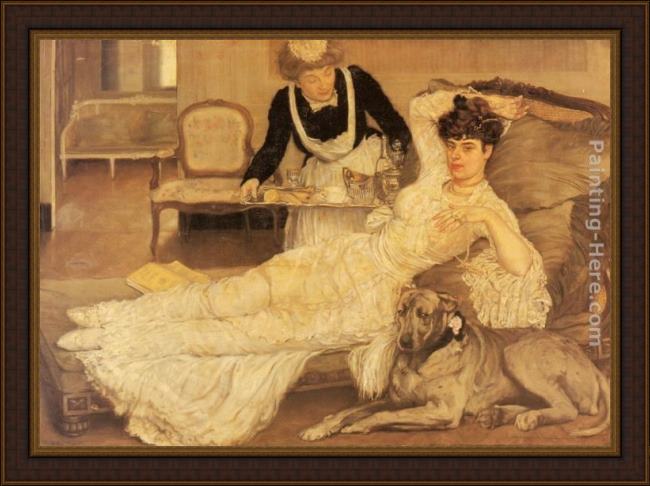 Framed Henry Caro-Delvaille tea time painting