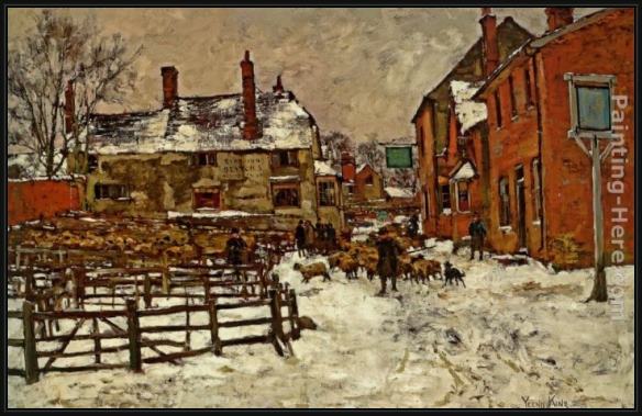 Framed Henry John Yeend King a village in the snow painting