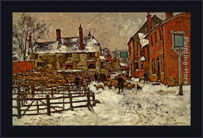 Framed Henry John Yeend King a village in the snow painting