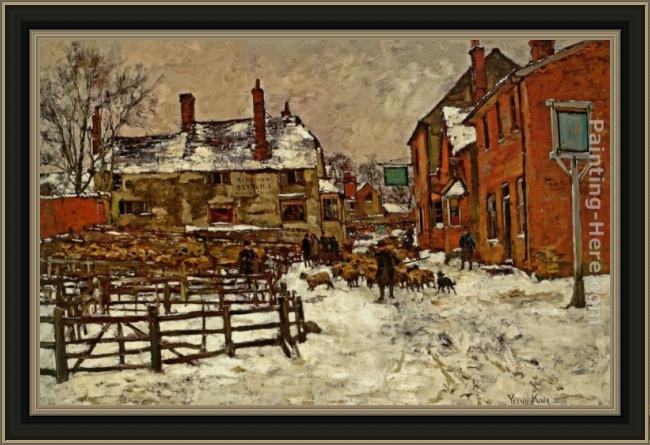 Framed Henry John Yeend King a village in the snow painting