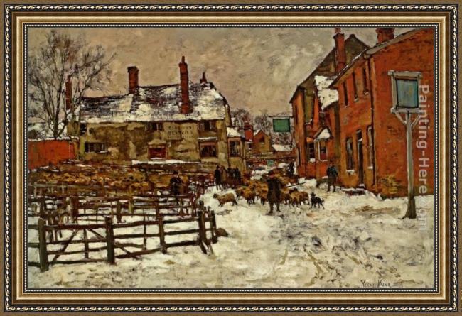 Framed Henry John Yeend King a village in the snow painting