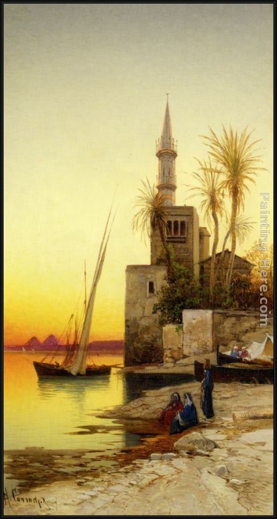 Framed Hermann David Solomon Corrodi banks of the nile painting