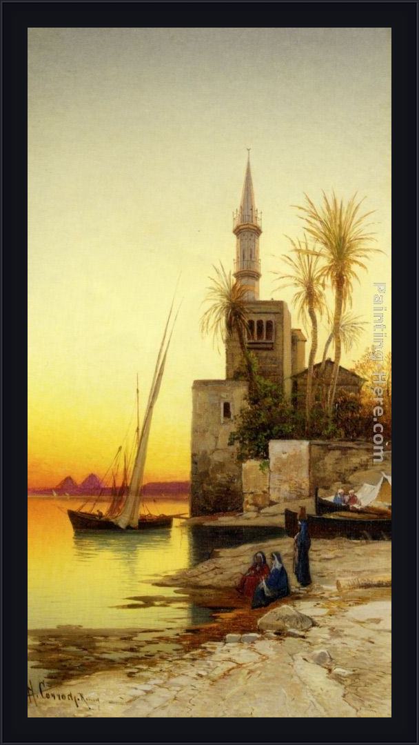 Framed Hermann David Solomon Corrodi banks of the nile painting