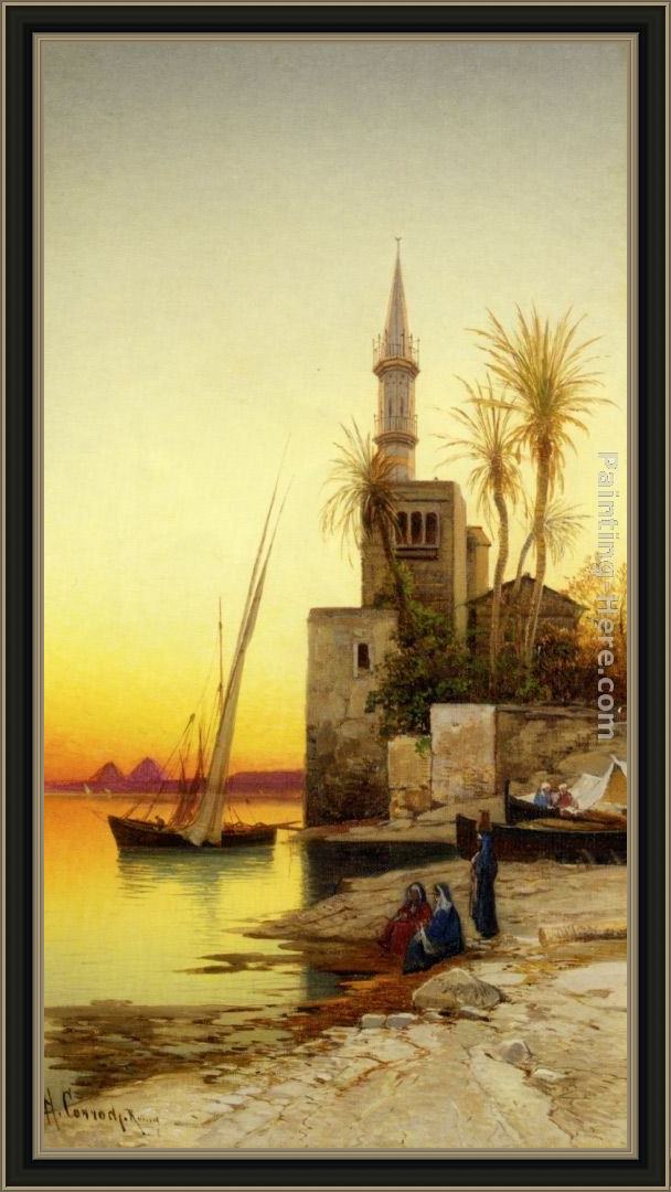 Framed Hermann David Solomon Corrodi banks of the nile painting