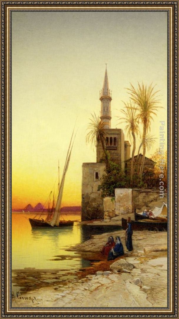 Framed Hermann David Solomon Corrodi banks of the nile painting