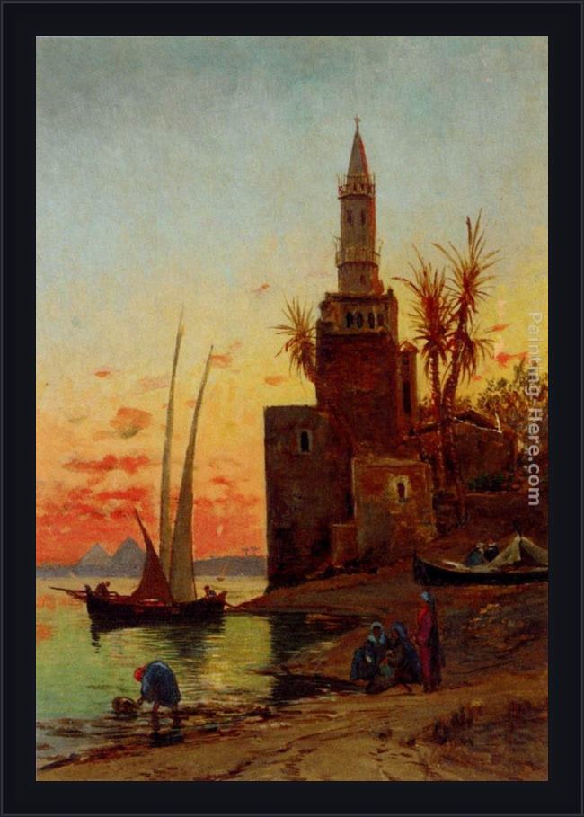 Framed Hermann David Solomon Corrodi sunset on the nile painting