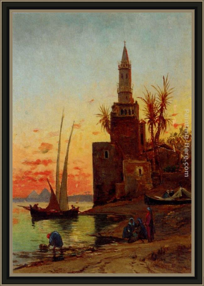 Framed Hermann David Solomon Corrodi sunset on the nile painting