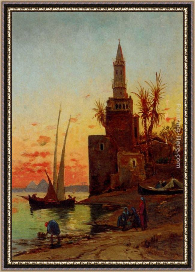 Framed Hermann David Solomon Corrodi sunset on the nile painting