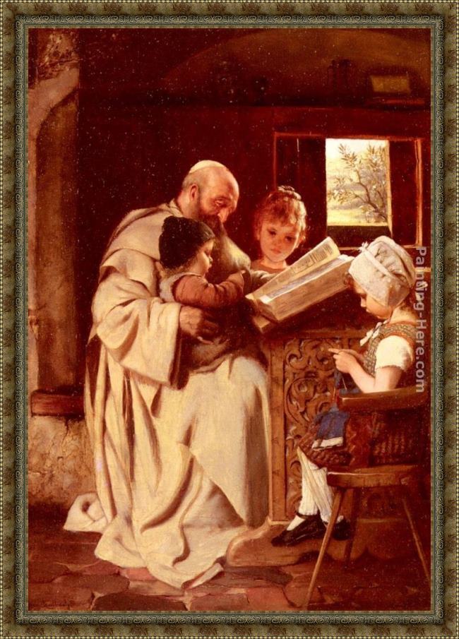 Framed Hermann Kaulbach reading the bible painting