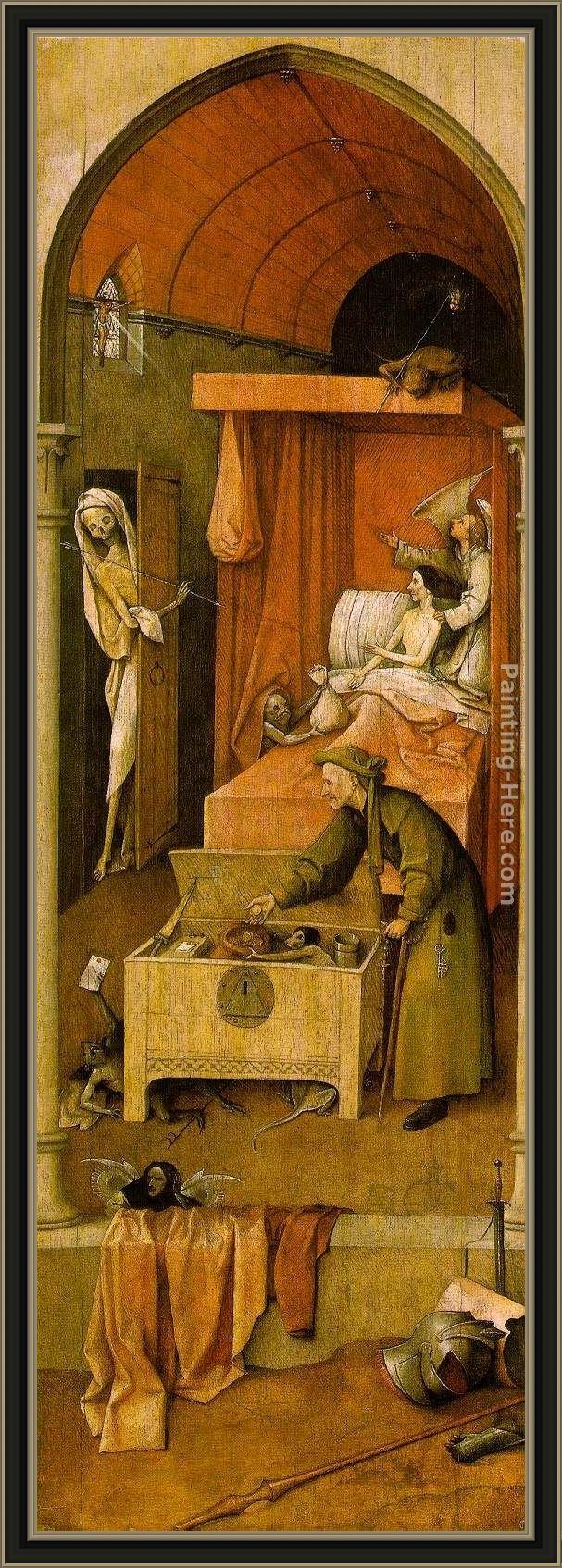 Framed Hieronymus Bosch death and the miser painting