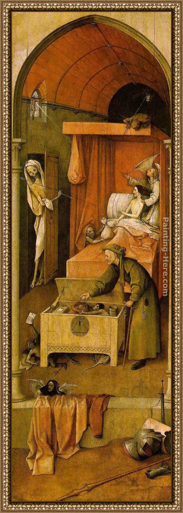 Framed Hieronymus Bosch death and the miser painting