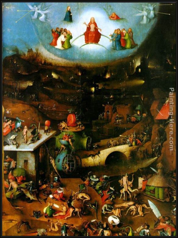 Framed Hieronymus Bosch last judgement, central panel of the triptych painting