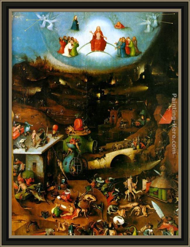 Framed Hieronymus Bosch last judgement, central panel of the triptych painting