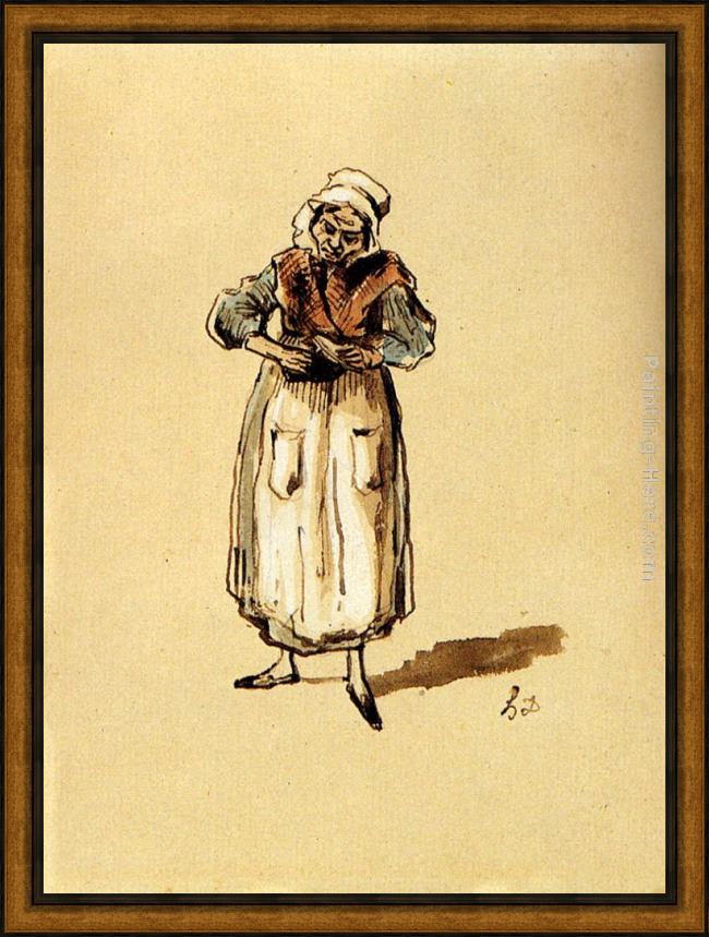 Framed Honore Daumier la concierge painting