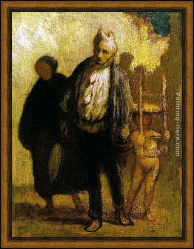 Framed Honore Daumier wandering saltimbanques painting