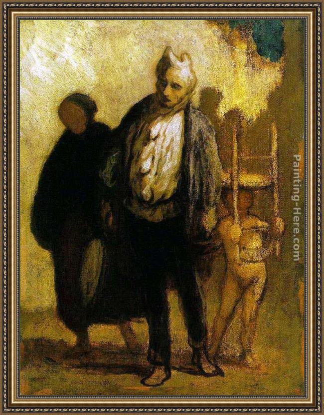 Framed Honore Daumier wandering saltimbanques painting