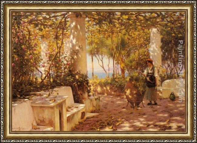 Framed Horace Fisher a peasant girl on a sunlit veranda painting