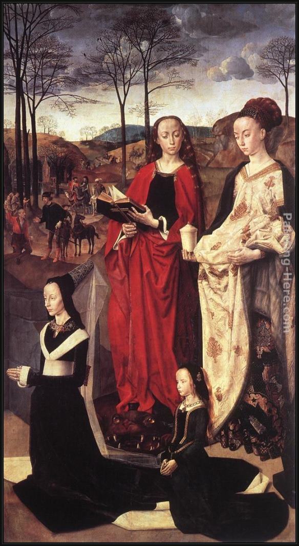 Framed Hugo van der Goes sts. margaret and mary magdalene with maria portinari painting