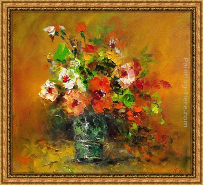 Framed Ioan Popei autumn flowers painting