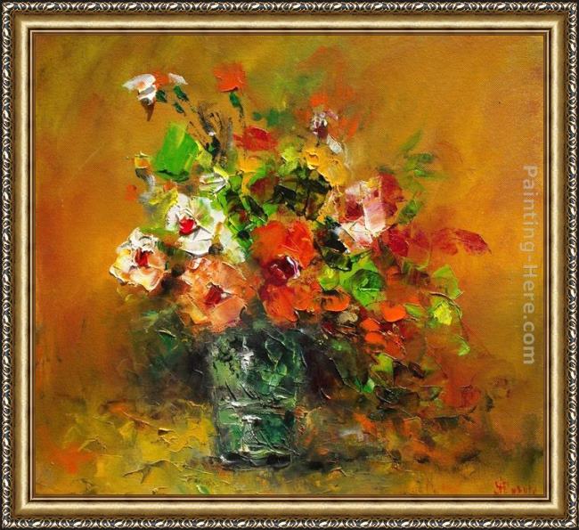 Framed Ioan Popei autumn flowers painting