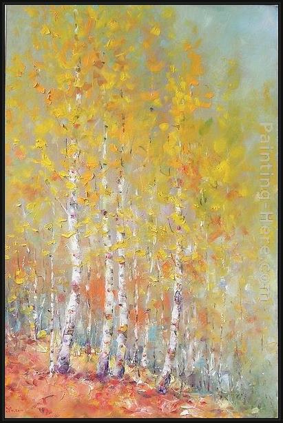 Framed Ioan Popei birch trees 03 painting