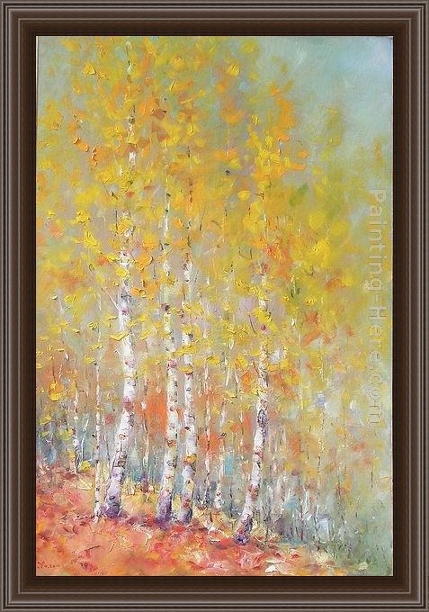 Framed Ioan Popei birch trees 03 painting