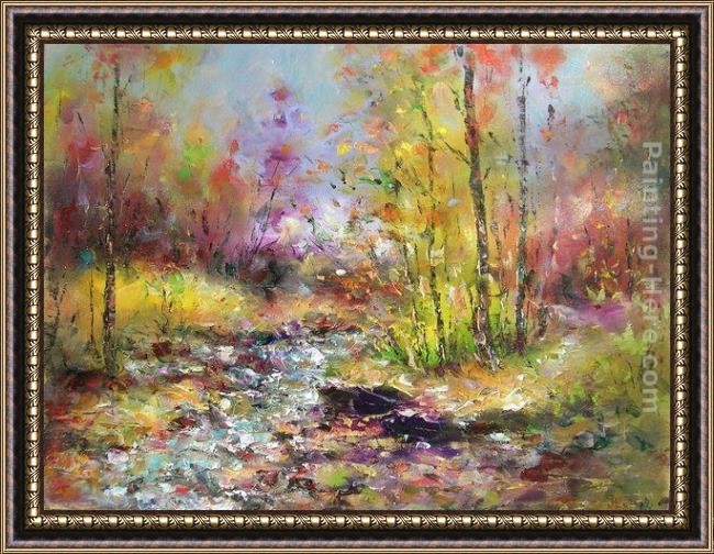 Framed Ioan Popei mountain river 04 painting