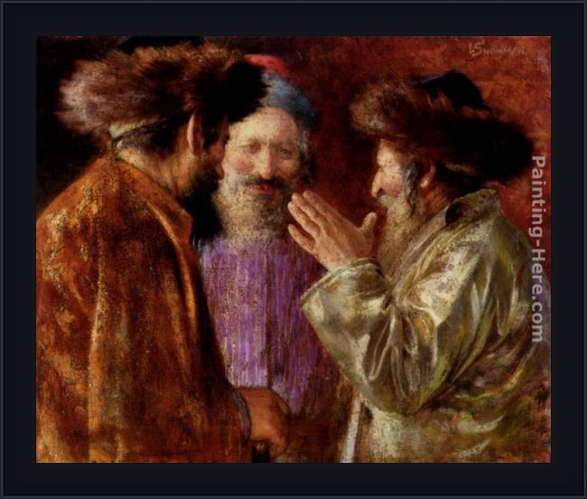 Framed Isaac Snowman three rabbis of jerusalem painting