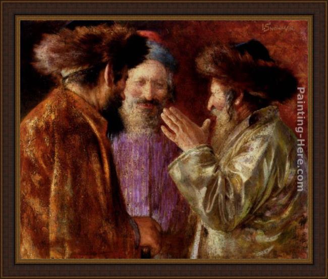 Framed Isaac Snowman three rabbis of jerusalem painting
