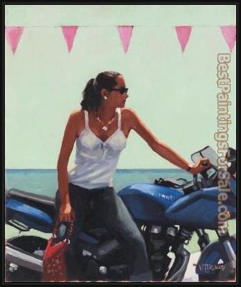 Framed Jack Vettriano a fille a la moto painting