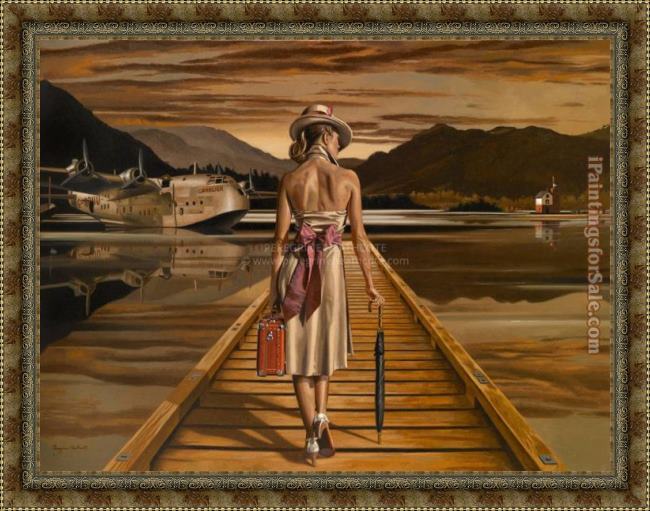 Framed Jack Vettriano lady with luggage painting