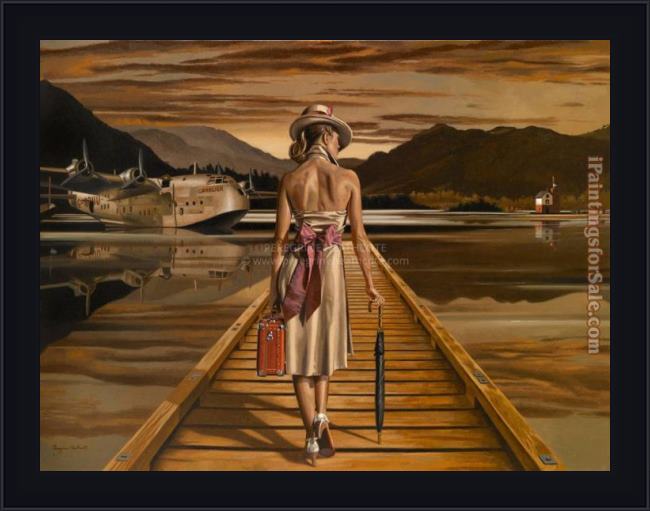 Framed Jack Vettriano lady with luggage painting