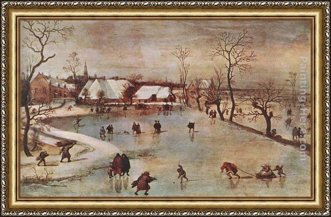Framed Jacob Grimmer winter painting