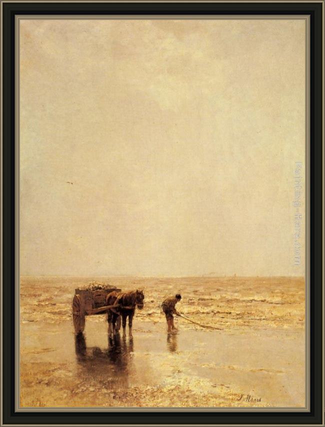 Framed Jacob Henricus Maris collecting shellfish painting