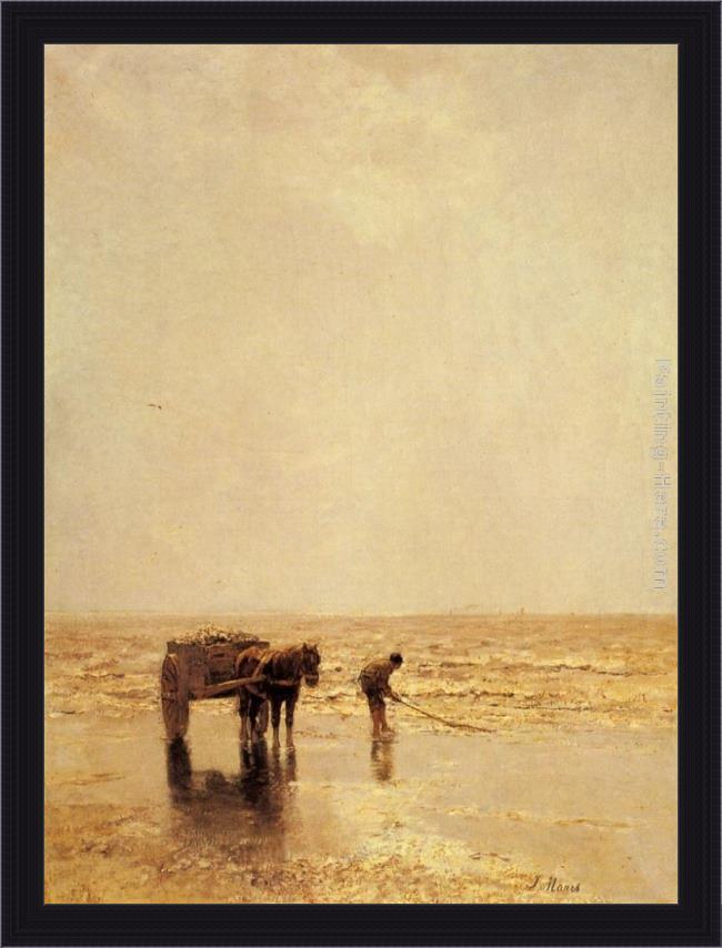 Framed Jacob Henricus Maris collecting shellfish painting