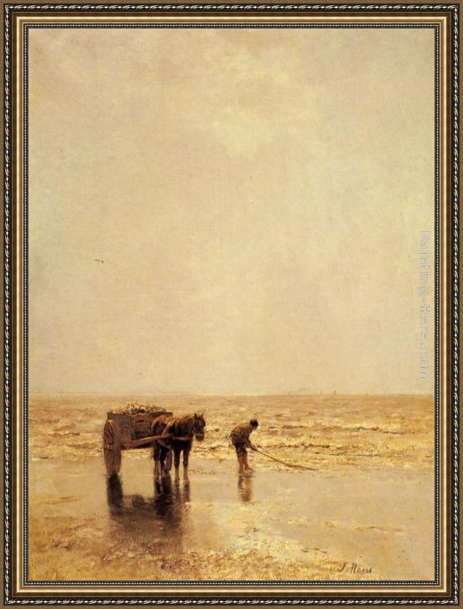 Framed Jacob Henricus Maris collecting shellfish painting