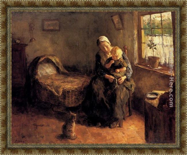 Framed Jacob Simon Hendrik Kever dressing the baby painting