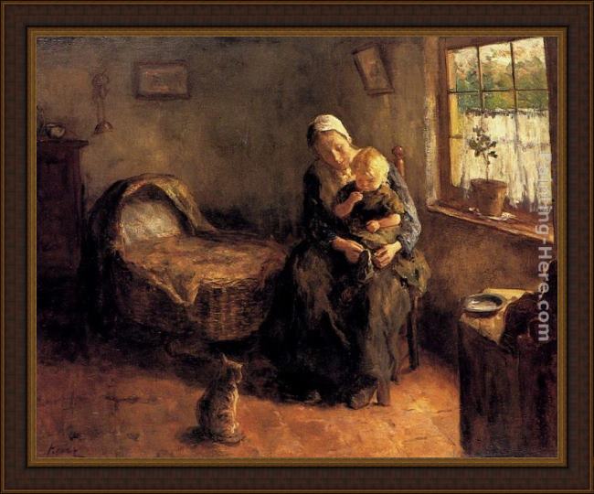 Framed Jacob Simon Hendrik Kever dressing the baby painting